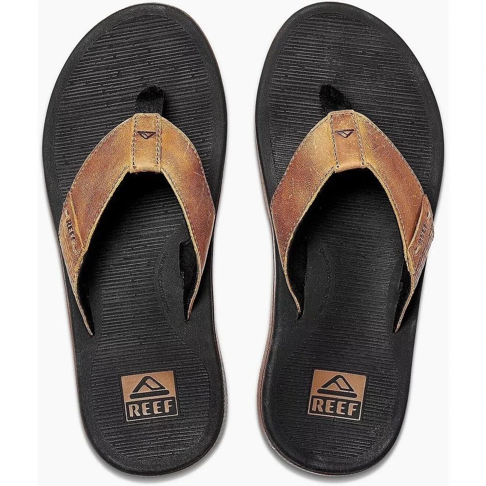 Reef Santa Ana LE Flip Flop Men 8 Black Tan Comfort Cushion Slip On Thong Sandal